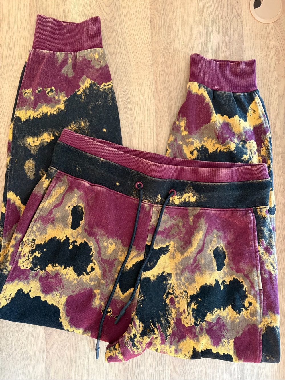 JoyLab Tie-Dye Joggers in Burgundy, Black & Gold - Picture 2 of 3